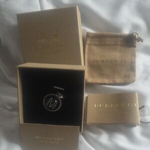 Burberry Silver Circular 'M' Initial Key Charm with Beige Box